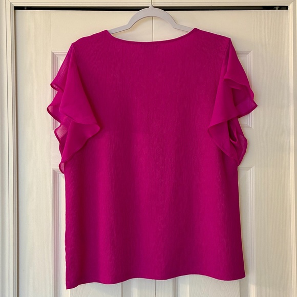Calvin Klein Top Women’s L Pink V-Neck Blouse Flutter Sleeve Office Work Career - Picture 5 of 12